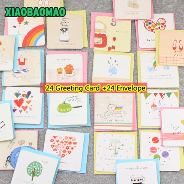 

24 envelopes +24 card/lot cute cartoon style of animal mini greeting card message card christmas holiday blessing