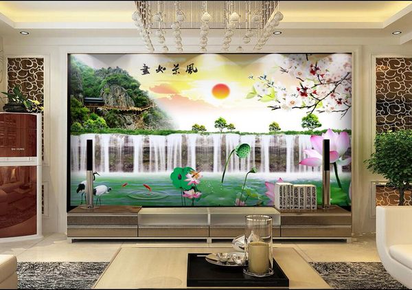

3d wallpaper custom p alpine waterfall, picturesque landscape painting, tv background wall self-adhesive murals wallpaper for walls 3 d