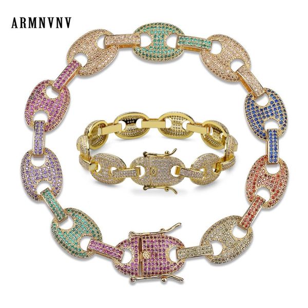 

armnvnv multi color gold silver 4 colors iced out bling chain bracelet for men jewelry copper cz cuban bracelet hip hop, Black