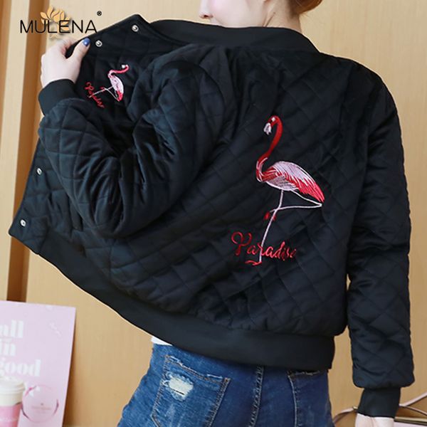 

mulena slim animal embroidery short bread suit women soft thick ladies jacket coats casual warm cotton outerwear female winter, Black;brown