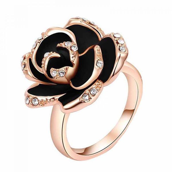 Acheter Bague Fleur Rose Ajustable Pour Femmes Or Noir De 53 Du Perpendicular Dhgatecom