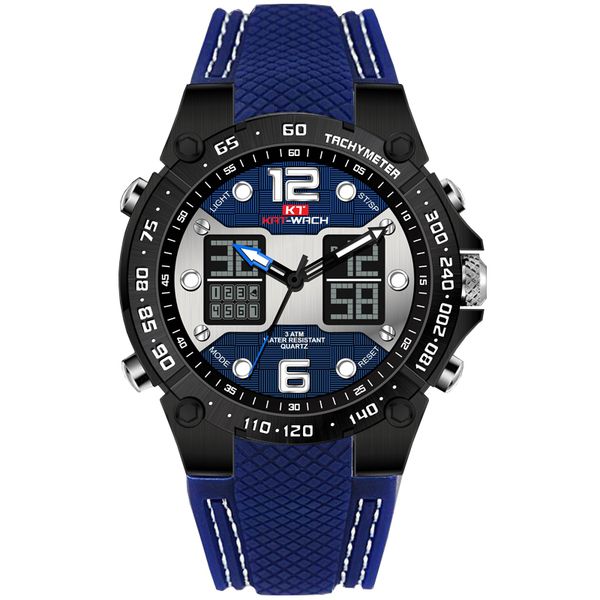 

kat-wach digital watch navy blue soft silicone band 51mm big watches for mens big wrist waterproof watches new design, Slivery;brown