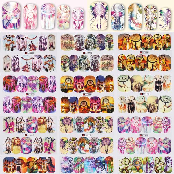 

12 sheets nail art patterns dream catcher stickers fantasy image full wraps water transfer decals tips diy decoration, Black