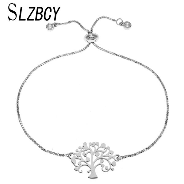 

slzbcy trendy stainless steel tree of life charms bracelets for women party jewelry copper love adjustable chain bracelet bangle, Golden;silver
