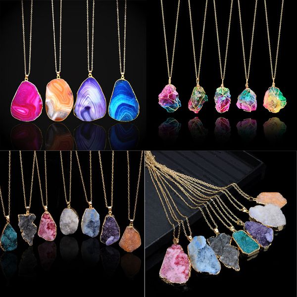 

fashion natural stone crystal cutting lines shine rainbow colors necklace agate pendant, Silver