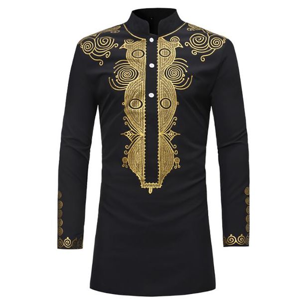 

Мода Мужчины Хипстер Африканские Дашики Яруса Футболка Повседневная Стенд Ворот