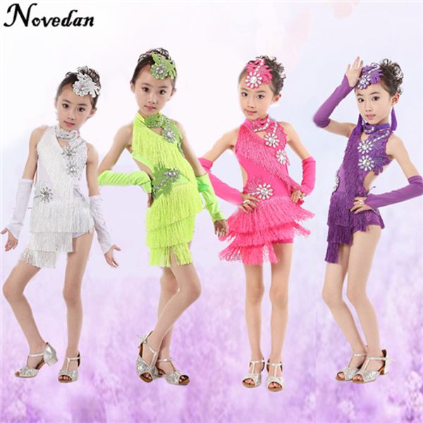 

new children kids latin dance dress for girls ballroom dancing dresses for kids red tango dress sequin fringe salsa, Black;red