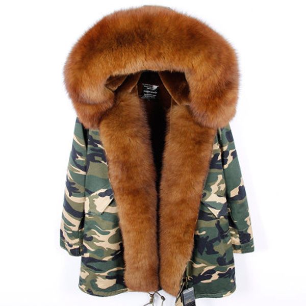 

2020 winter jackets caramel fox fur trim threshold maomaokong brand caramel fox and rabbit fur lining camouflage long parkas, Black