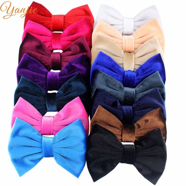 

10pcs/lot 2017 5" inches big velvet kids girl hair bows for men wedding tie brooch barrette hair clip for party headband, Slivery;white