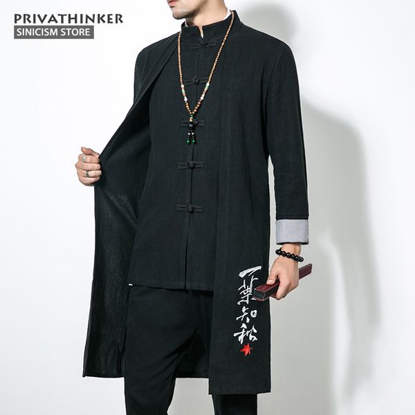 

sinicism store 5xl long length jacket men trench 2017 cotton linen fabric male embroidery jacket coat windbreaker size plus, Tan;black