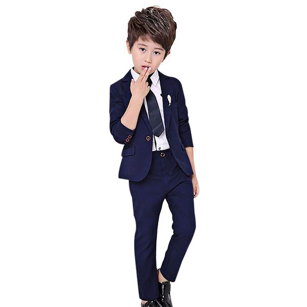 

2pcs boy formal costume fashion kids wedding suit blazer pants sets school prom party suits baby clothes, White