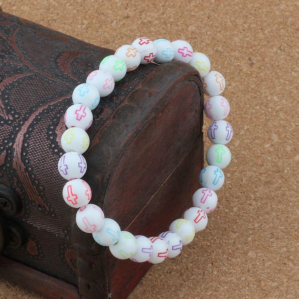

MIC 20pcs Hollow Cross Carved Acrylic Round Spacer Beads Religious Beaded bracelet Bracelets 8mm Jewelry DIY B-70