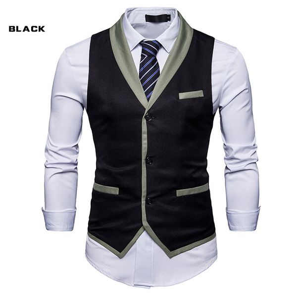 

mkass brand 2018 men slim suit vests male single breasted notched collar business casual vest men party wedding waistcoat s-xxl, Black;white