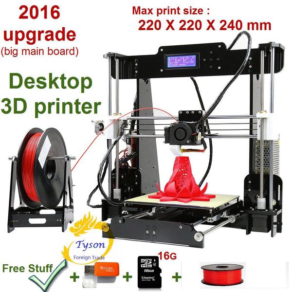 Atualizar Desktop 3D Impressora Prusa I5 Tamanho 220 * 220 * 240 mm grande placa principal quadro acrílico LCD com um filamento de rolo 16g tf cartão como presente