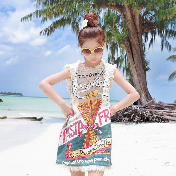 

girls clothes korean style a-line summer sleeveless kids girls dresses children clothing sundress beach dresses teenage girl clothes, Red;yellow