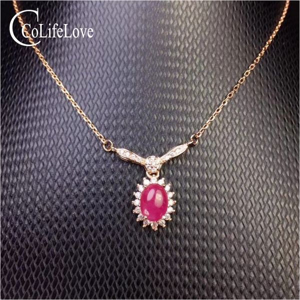 

classic 925 silver ruby pendant 5 mm * 7 mm natural ruby silver pendant sterling jewelry gift for wife