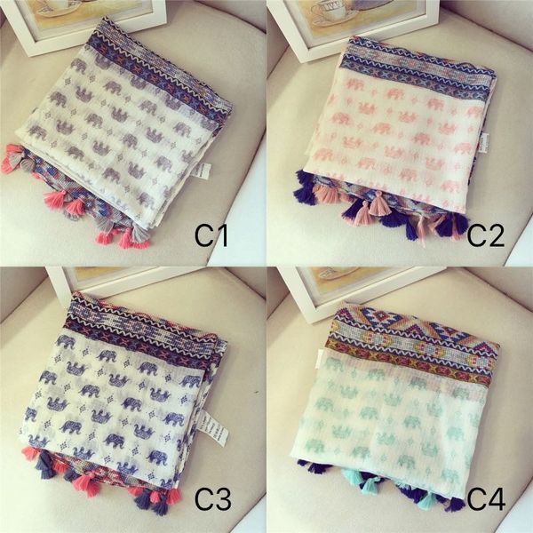 

southeast asia antique tassels scarves with elephant cotton linen shawl summer sunshade beach towel 90x180cm 4 colors, Blue;gray