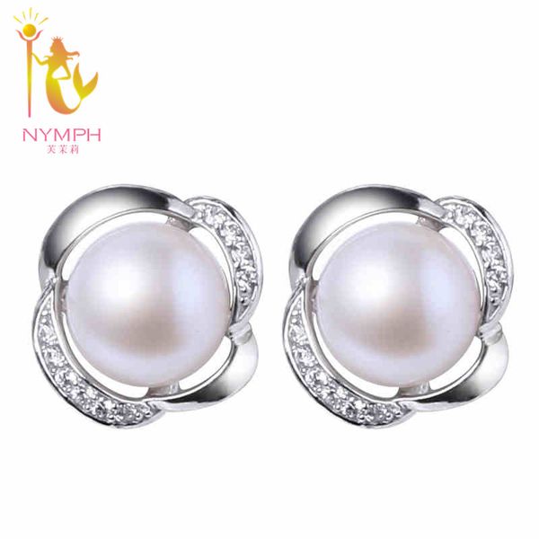 

nymph] pearl jewelry pearl earrings natural freshwater stud earrings for women fine jewelry t20e, Golden;silver