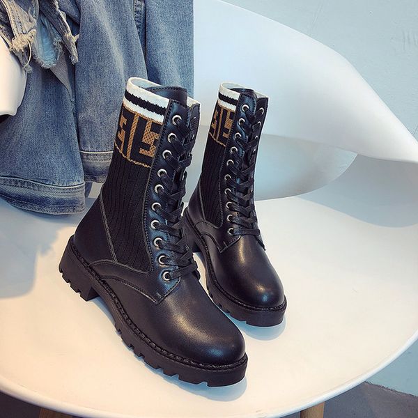 

luxury winter women outdoor boots 2018 designer leather warm elastic knitted socks for hiking boots waterproof women casual martin boot l-74, Black