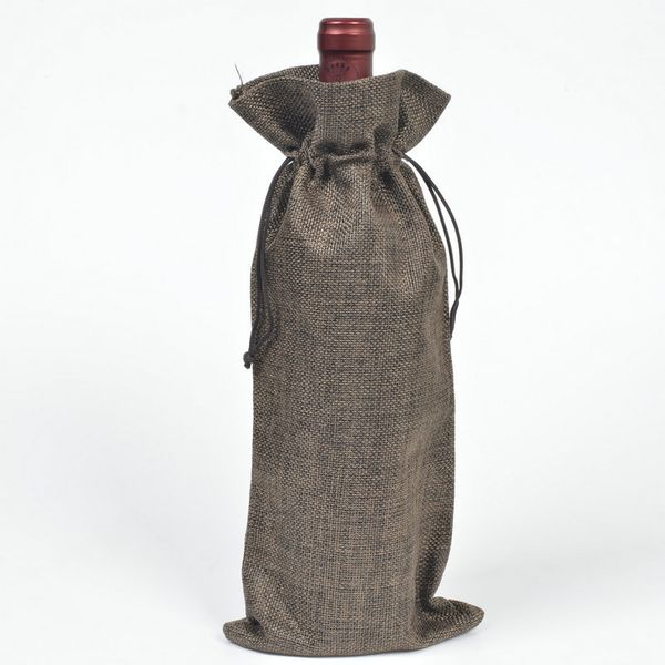 

100pcs jute wine bags champagne wine bottle covers gift pouch burlap packaging bag wedding party decoration wine bags drawstring cover, Red;brown