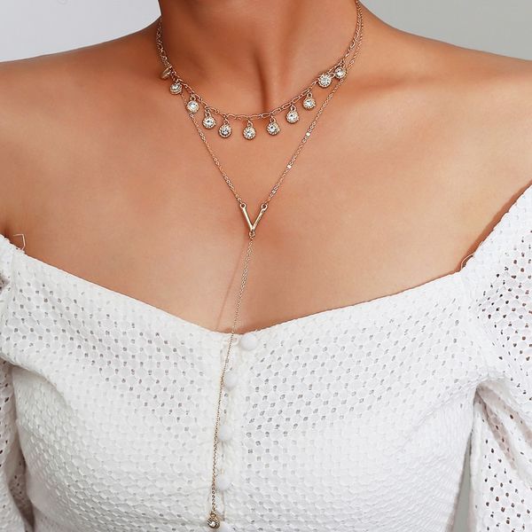 

shayao crystal charm gold color chain necklace multi layer statement necklaces long tassel pendants women summer jewelry gifts, Silver
