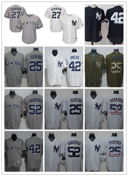 

custom men women youth ny yankees jersey #25 mark teixeira 27 austin romine 42 mariano rivera white baseball jerseys, Blue;black