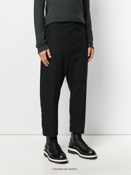 

homemade men's casual pants with irregular tailoring black simple classic original double waist design pants. s-6xl