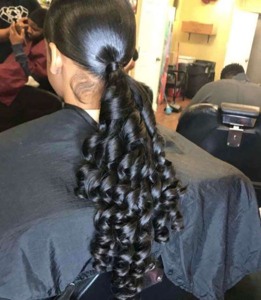 New Jet Black Curly Puff Ponytail Hairstyle Real Human Hair Elastic Drawstring Cllip Easy Ponytail Hairstyle Human Women Hair Extension Short Hair