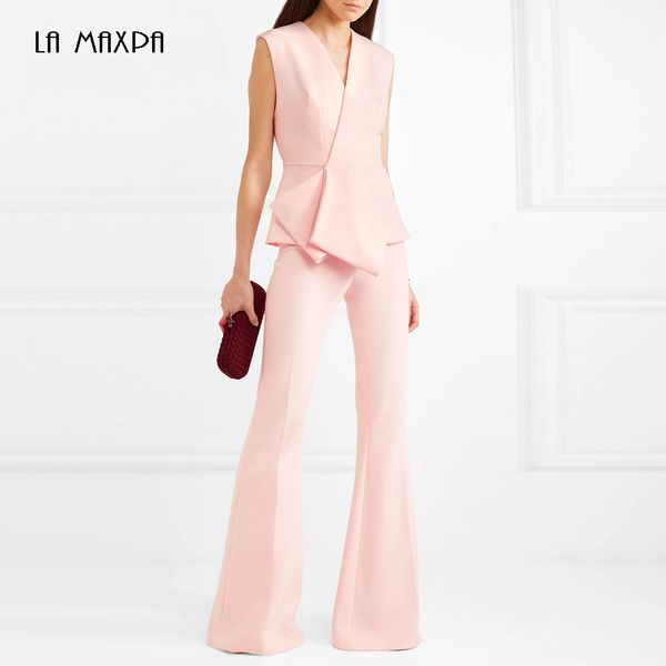 

2018 new fashion women's casual suit sleeveless pink runway and trousers two-piece set of 2 elegant party clothing, White;black