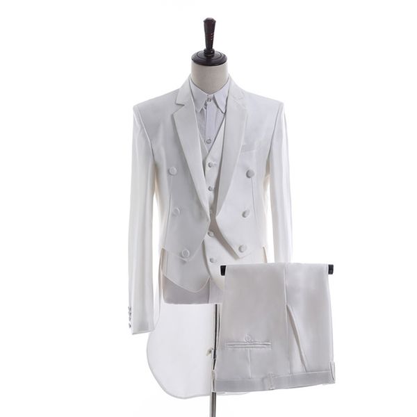 

White Tailcoat Men Suits 2018 Wedding Groom Tuxedos 3 Pieces (Jacket+Pants+Vest) Slim Fit Best Man Blazer