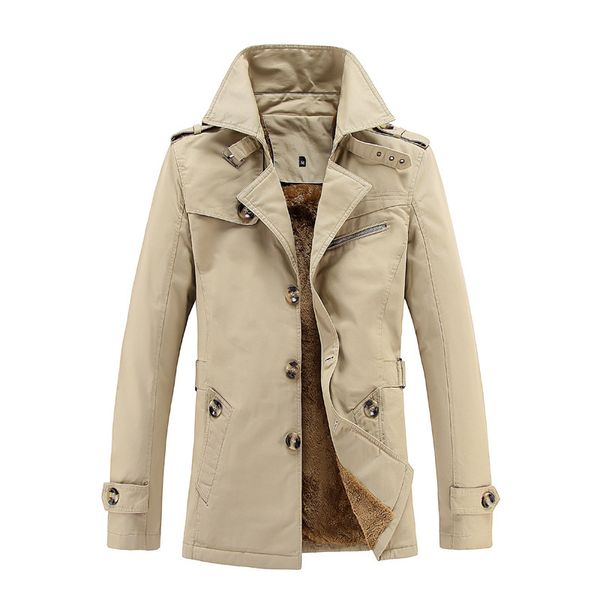 

2018 new winter new men casual trench coat thickening plus cashmere warm cotton coat men's add wool fur collar jacket coats, Tan;black