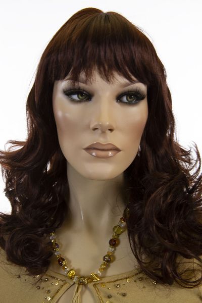 

dark auburn red long skin wavy curly wigs, Black;brown