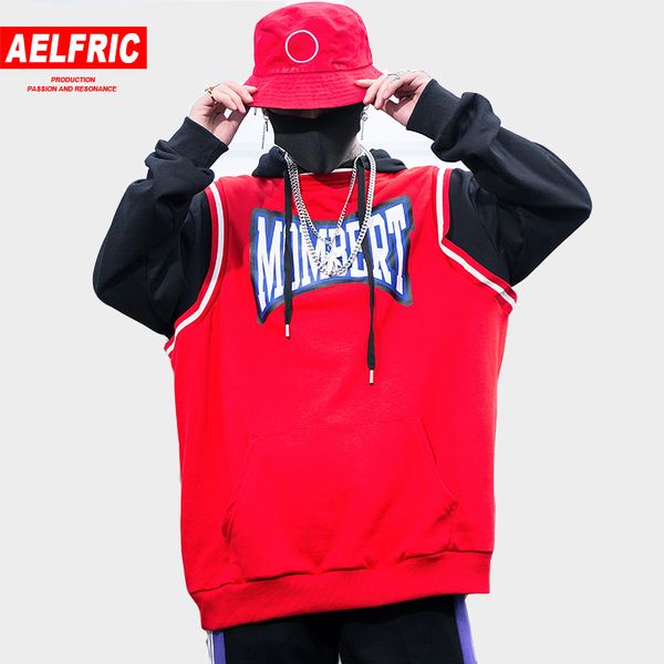 

aelfric fake two-pieces hoodies sweatshirts men letter print fashion harajuku streetwear hip hop active hoodie sportswear kj260, Black