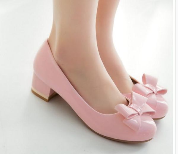 

send 2018 spring new style bowknot women middle heel coarse heel shallow mouth shoes, Black
