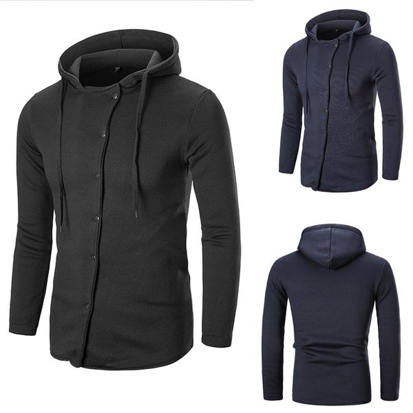 

men warm long sleeve button pullover hooded sweatshirt tee outwear blouse navy black m-xxl drop shipping