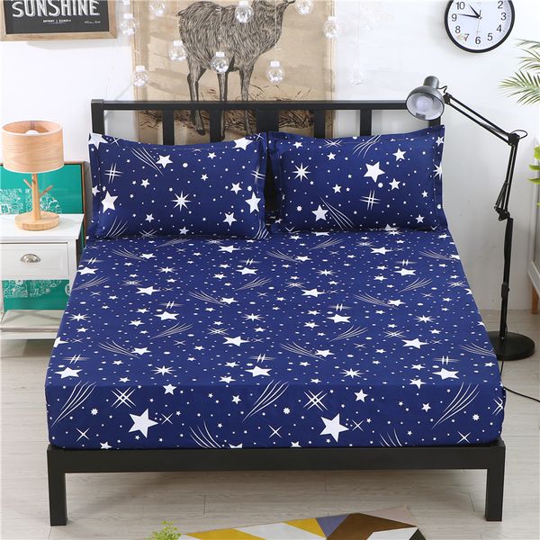 

1pcs polyester adults bed sheets blue starry sky print bedding fitted sheet mattress cover bedsheet with elastic band bedspreads