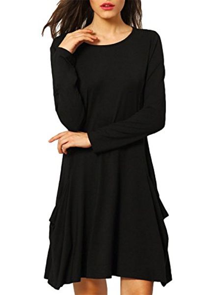 

zero city women's casual pockets plain tunic t-shirt dress, Black;gray