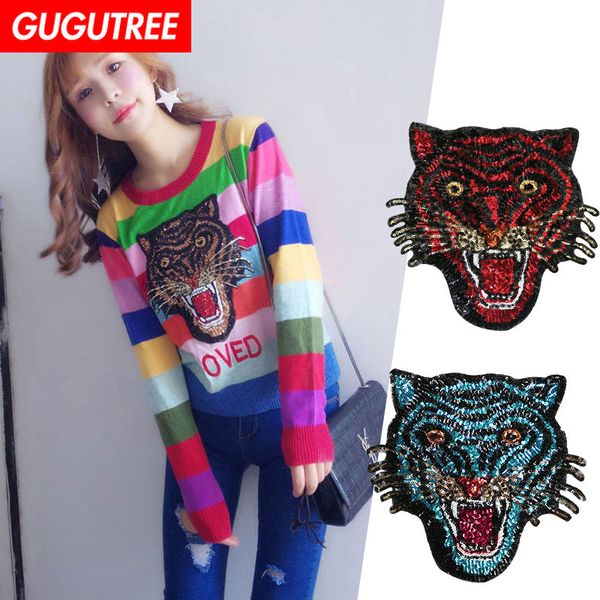 

gugutree embroidery sequins big tiger patches animal patches badges applique patches for clothing bp-360, Black
