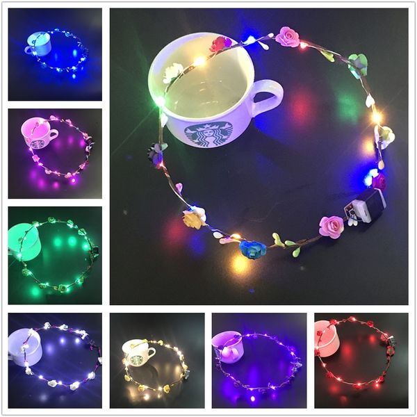 Stringhe LED lampeggianti Glow Flower Crown Fasce Light Party Rave Floral Hair Garland Luminous Wreath Wedding Flower Girl Copricapo