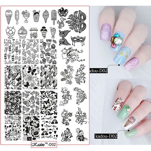 

konad nail plates stamping kadoud2 new designs vine butterfly ice cream image nail template manicure stencil diy decoration, White