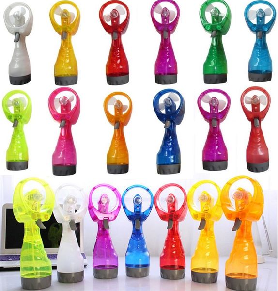

summer portable mini hand battery power mist fan 10 colors air water bottle cooling handheld spray fans novelty items 48pcs i288