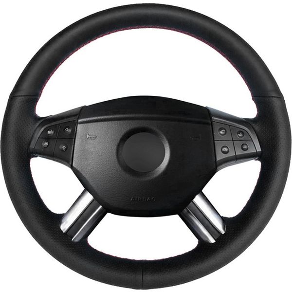 

black genuine leather car steering wheel cover for mercedes-benz m-class ml350 ml500 2005 2006 gl-class gl450 2006-2009