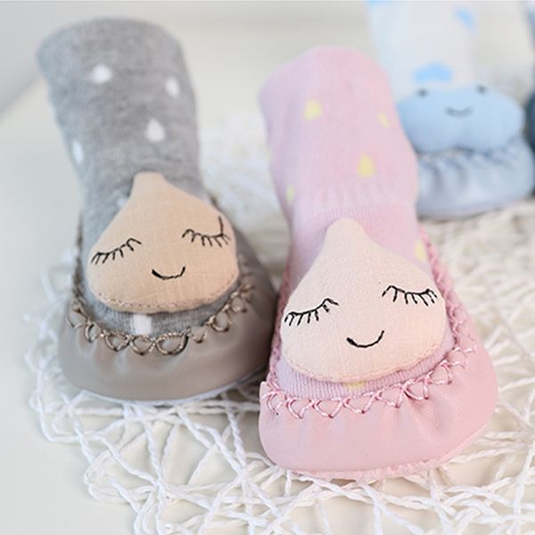 

spring autum baby shoes newborn boys girls sock pu leather cotton anti-slip moccasins cartoon first walkers