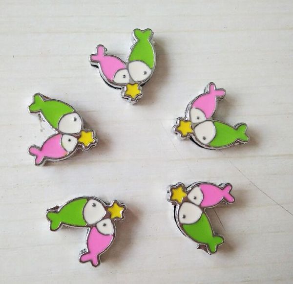 

1pcs Mix Colorful Fish Slide Charms Alloy Charms Can Through 8mm Pet Collar Keychain