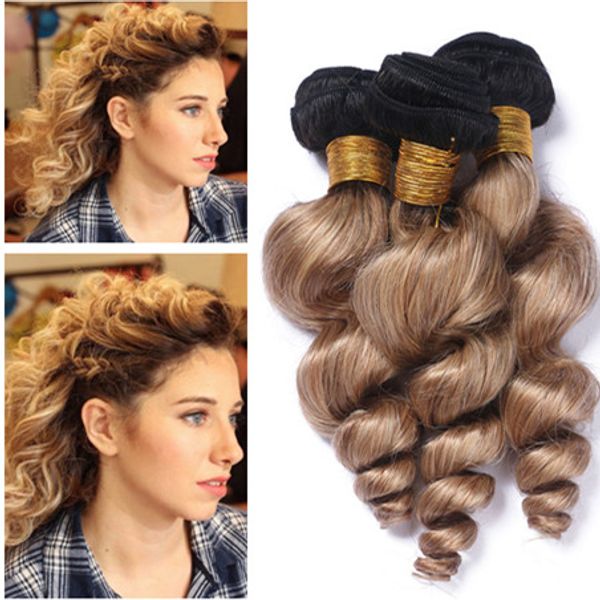 2019 Peruvian Honey Blonde Ombre Human Hair Weave Extensions Loose