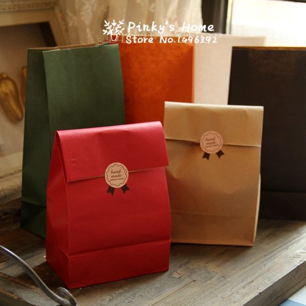 

vintage solid handle folding pocket gift bag snack packaging paper envelope bags christmas cookie bags