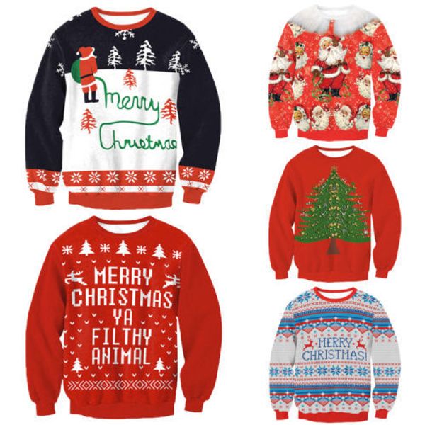 

new 5 stylish men women santa xmas christmas novelty ugly red retro jumper warm sweater s18100803, White;black