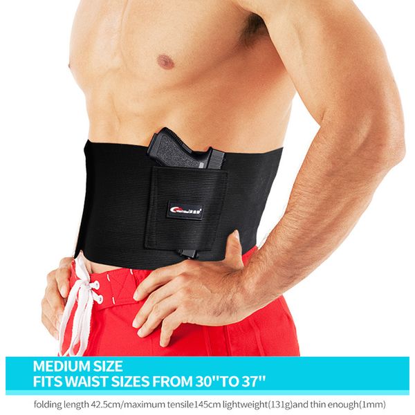 

wootshu elastic waist support brace belt with 2 magazine pouches bag concealment outdoor hunt gun holster accessory kit, Black;gray