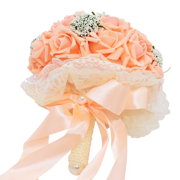 

artificial silk flowers bouquet foam roses wedding bouquet bridal bridesmaid lace decoration wedding flowers ivory pink