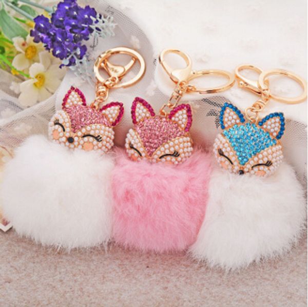

20 pcs 7 Colors lovely Genuine Leather Rabbit Fur Ball Plush Key Chain for Car Key Rings Bag Pendant Car Keychains